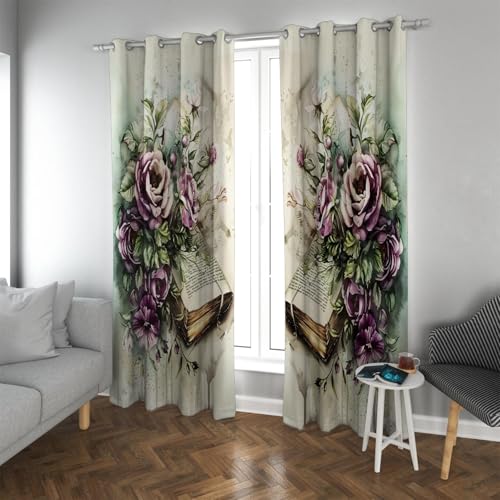 PARREN Cortinas Opacas Vintage Chic Rosa y bodegón Naturaleza Muerta con Aislamiento térmico Ojales Tratamiento Ventana oscurecimiento habitación para Puerta W160xL183cm 2 Paneles