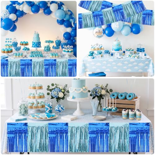 Image of BEISHIDA 3 Pack Blue Light Blue Foil Fringe Garland 30ft Wall Tinsel Banner