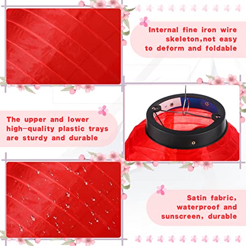 Image of Riakrum Japanese Style Lantern Japanese Party Decorations Red Silk Lantern 14 Inch Decorative Traditional Hanging Lamp Bar Waterproof Festival for Indoor Outdoor Home Yard, Set of 4(Ramen)