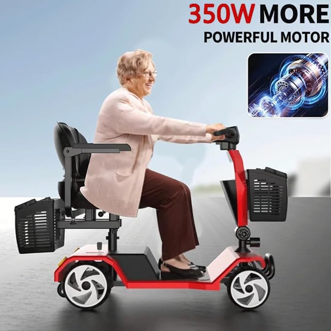 Image of 20A 32 Miles Electric Mobility Scooter for Adults Wheelchair Device for Travel, Elderly. 350 lbs Max Weight, 350W Heavy Duty Mobility Scooters for Seniors wiht Two Baskets(Y3-RED)