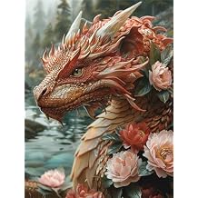 Flower Diamond Art Kits for Adults, Round Full Drill Diamond Painting Kits for Beginners Gem Art Painting Kits, Dragon DIY 5D Diamond Dots Painting with Diamond Arts and Crafts for Home Decor 20x28in