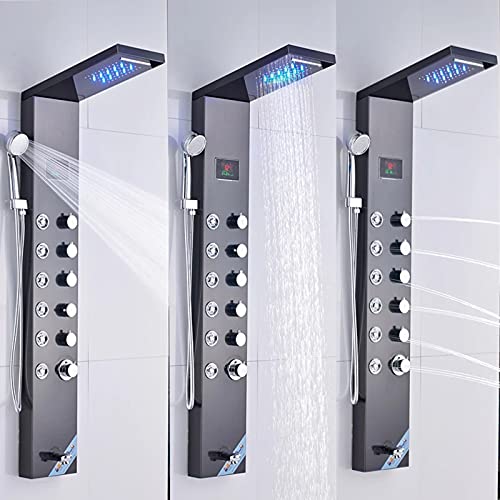 Panel de Ducha para Baño Sistema Torre de Agua con Pantalla LED de Temperatura, Acero Inoxidable 304, Sistema de Masaje de 4 Funciones, Fácil Instalación, Negro miniatura 6
