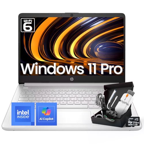 HP 2025 14 Inch Ultra Light Laptop, Sleek Natural Silver, Intel Processor N150, 16GB RAM, 384GB Storage(128GB UFS+256GB MSD), Wi-Fi 6, Windows 11 Pro, Copilot Key, w/Accessories