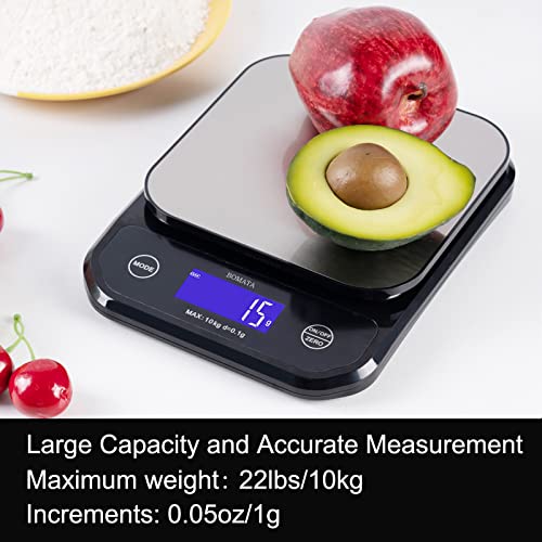 Bomata Ipx7 Waterproof Food Scale, 22Lb/10Kg, Rechargeable, Submersible, Ounces And Grams For Cooking Baking Weight Loss, 0.05Oz/1G Precise Graduation, Wide Viewing Angle Lcd, Stainless Steel #TOP3