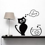 kina - UV00112 Decorazione Parete in PVC Trasparente Adesivi per Muro Gatti Neri - Misure 1 Fogli 30x43 cm