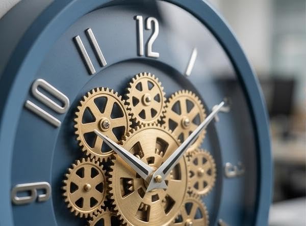 Image of Moving Gear Wall Clock, Round, Gold and Rose Gold Finish, Options (Blue, Set of 1 Clock)