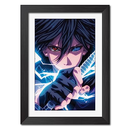 Image of TenorArts Sasuke Uchiha Posters Naruto Anime Poster Laminated Photo Frame Painting with Matt Finish Black Textures (12inches x 9inches)