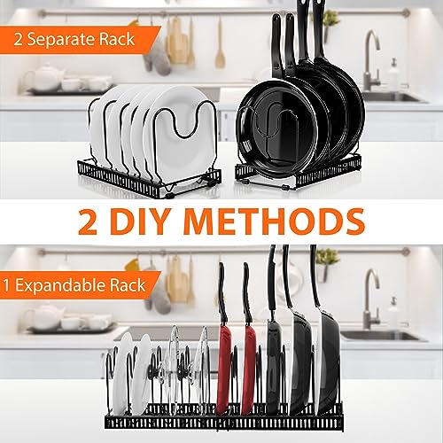 AHNR Expandable Pot and Pan Organizers Rack, 10+ Pans and Pots Lid Organizer Rack Holder, Kitchen Cabinet Pantry Bakeware Organizer Rack Holder with 10 Adjustable Compartments (Black) - Thumbnail 2