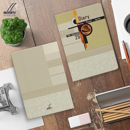 Image of ALDIVO Paper Cover Hard Bound New Year Diary 2026 | A5 Size 365 Days 2026 Daily Planner Diary with Dates, Calendar, Month Cut Index and Bookmark For Office, Personal and Corporate Use (AD622)