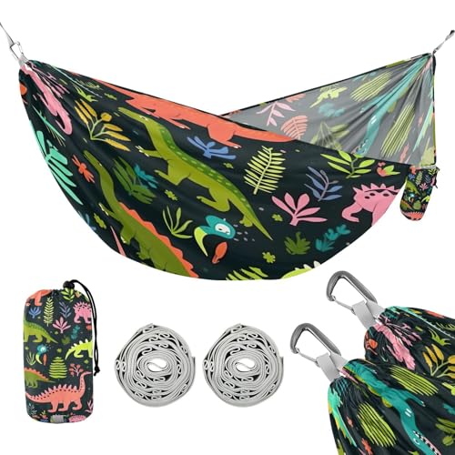 ATTX Colorful Cartoon Dinosaurs Camping Hammock - Lightweight & Portable Hammocks, Heavy Duty 330lbs Capacity for Indoor, Hiking, Backpacking, Travel, Backyard, Beach#434