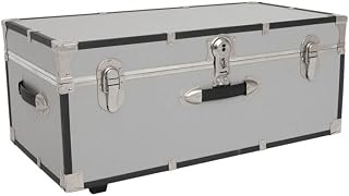 Rustic Romance Heavy Duty 30" Under Bed College Storage Trunk with Lock, Latch Closure Type, 15.75" D x 30" W x 12.25" H, Ideal Camp Dorm Room Trunk Footlocker Light Gray