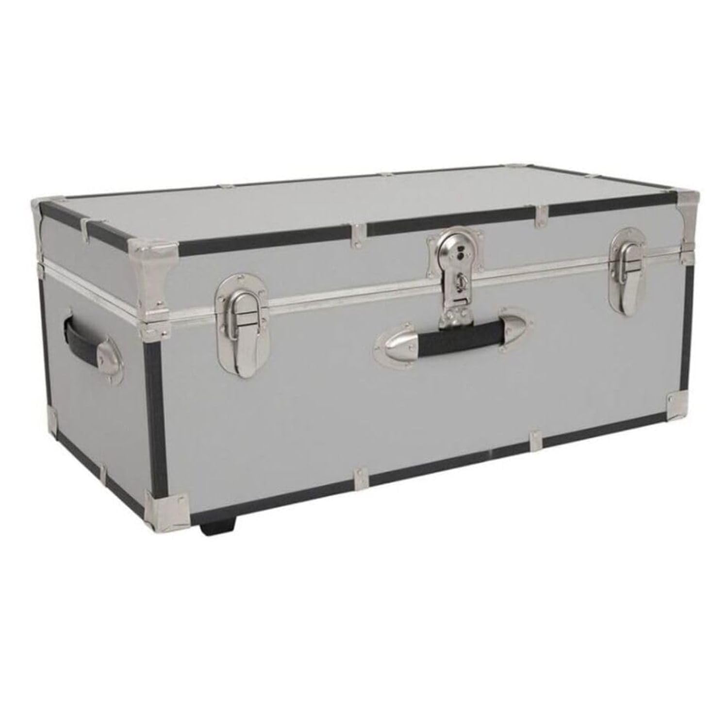 HomeStock Rustic Romance Heavy Duty 30" Under Bed College Storage Trunk with Lock, Latch Closure Type, 15.75" D x 30" W x 12.25" H, Ideal Camp Dorm Room Trunk Footlocker Light Gray