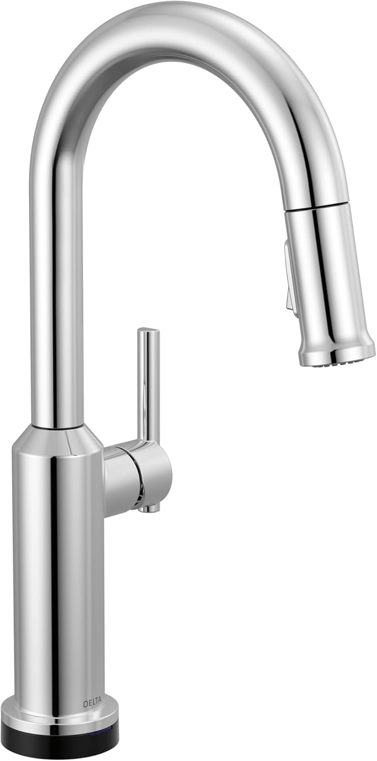 Delta Cordova Chrome Touchless Bar Sink Faucet Single Hole with Pull Down Sprayer, Modern Single Handle Prep Sink and Bar Faucet, Lumicoat Chrome 9985TL-PR-DST