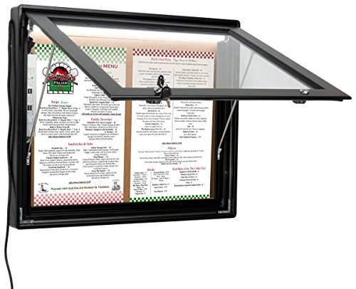 Enclosed Bulletin Board For Outdoor Use, With 20X16 Window, Locking Swing-Open Door, Rubber Gasket, Led Illumination, Aluminum (Black) #TOP5