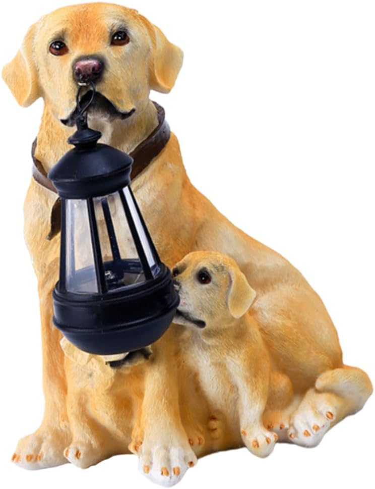 VOSAREA Dog Solar Light Resin Craft Outdoor Garden Ornament Unique Adornment with Cartoon Dog Design for Garden Scene Decor Solar Powered Night Lamp
