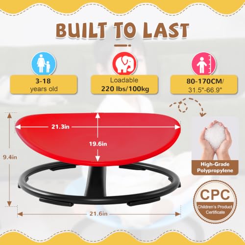 Image of Zhenx Spinning Chair for Autistic Kids (Ages 3-18) - 220lbs Capacity Sensory Swivel Seat - Sensory Toy for Teens with ADHD /Autism - Sit & Spin Calming Gift to Improve Focus & Body Balance (Red)