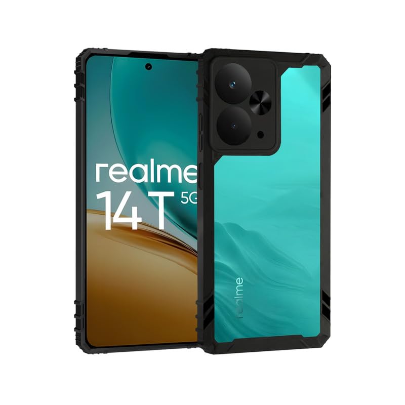 Image of AIBEX Crystal Clear Back Cover Case for Realme 14T 5G | Transparent Shockproof Case | 360 Protection | Slim TPU + PC Bumper | Non-Yellowing Clear Back | Precise Fit
