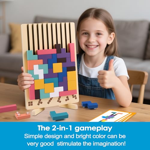 Havnidy Quebra-cabeças de madeira empilhável, conjunto Montessori 3D, blocos 3D com 10 cartões, brinquedo educativo