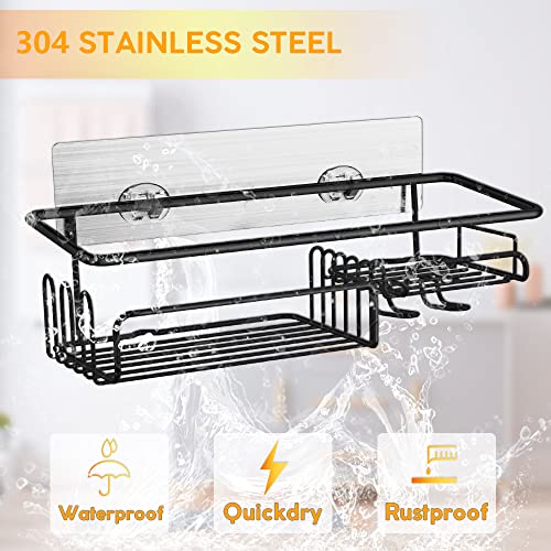 Smatorga 2-Pack Shower Caddy, Adhesive Bathroom Shelves With 11 Fixed Hooks, 100% Sus304 Stainless Steel Organization And Storage For Bathroom/Kitchen/Dorm/Living Room, Black #TOP2