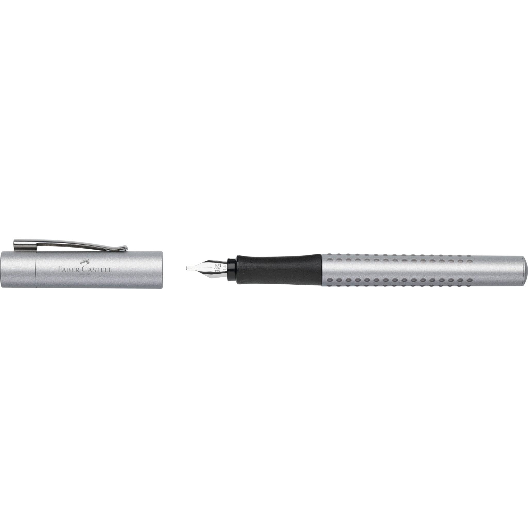 Faber-Castell 201629 – Grip 2011 zestaw do kaligrafii, srebrny, z tuszem w kolorach czarnym, różowym i królewskim błękit