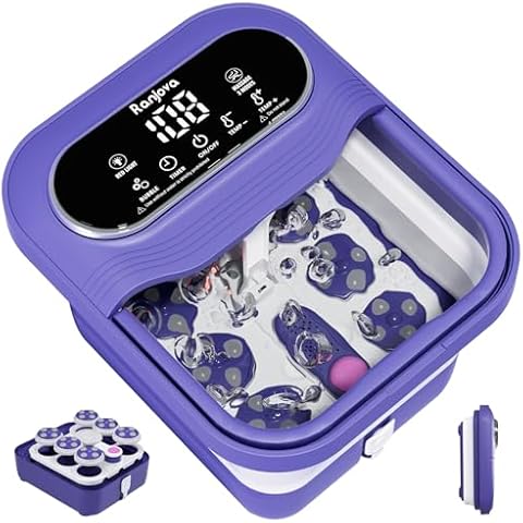 ranjova Foot Spa Electric Rotary Massage, Collapsible Foot Bath with Heat, Bubble,Temp Control, and 24 Motorized Shiatsu Massage Balls, Pedicure Foot Spa for Feet Relaxation (Blue) Cover