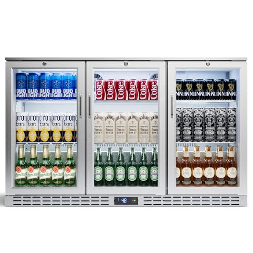 Image of 53 inch 11.7 cu.ft Back Bar Cooler Commercial Counter Height Beverage Refrigerator with 3 Glass Doors & LED Lighting, Stainless Steel Beer Fridge for Home Bar Restaurant, Sliver, 115V, ETL Approved
