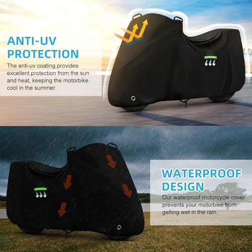 Image of Motorcycle Cover Waterproof for BMW R1250 RS /R1300 RS /S1000 RR /F900 XR, Heavy Duty Outdoor Sun Rain Snow UV Dust All Weather Protection Motorbike Cover with Soft Cotton Lining & Lock Hole