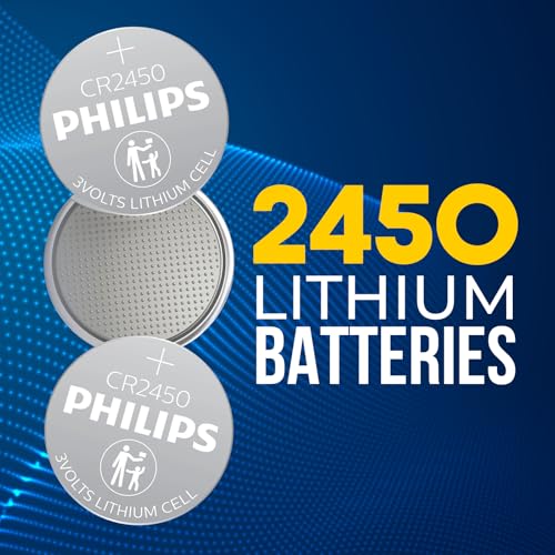 PHILIPS CR2450 Battery, [5-Pack] cr2450 3v Lithium Coin Cell Batteries, Long-Lasting 2450 batteries, 10-Year Shelf Life, CR 2450 Battery for Car Key Fob, Medical Devices, MyQ battery, Remote Controls.