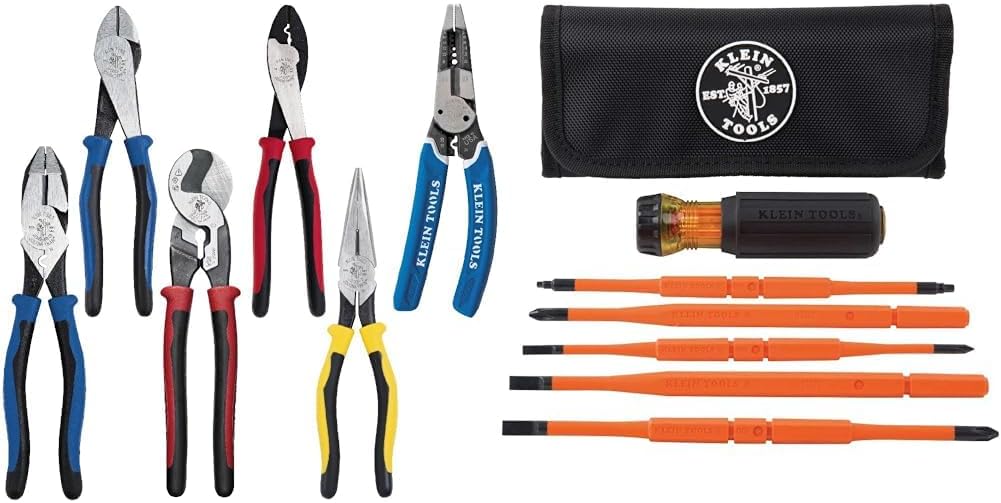 Klein Tools 80086 6-Piece Journeyman Plier Kit and 32288 8-in-1 Insulated Screwdriver Set with Interchangeable Blades