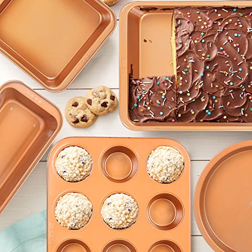 Wokic Nonstick Baking Pans Set - 5-Piece Baking Sheet With Round Cake Pan, Square Cake Pan, Loaf Pan, Muffin Pan, And Roasting Pan, Dishwasher Safe, Oven Safe, And Easy To Clean #TOP6