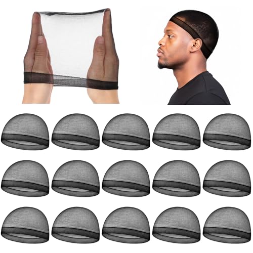 Sibba 30Pcs Stocking Wave Cap for Men Elastic Wig Cap Stretchy Hair Net Stocking Caps for Men Adult Breathable Comfortable for Extended Wear Black