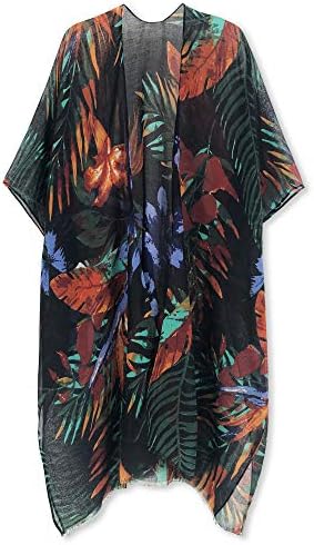 Swimsuit Cover ups for Women Open-Front Kimono Cardigan with Vintage Print