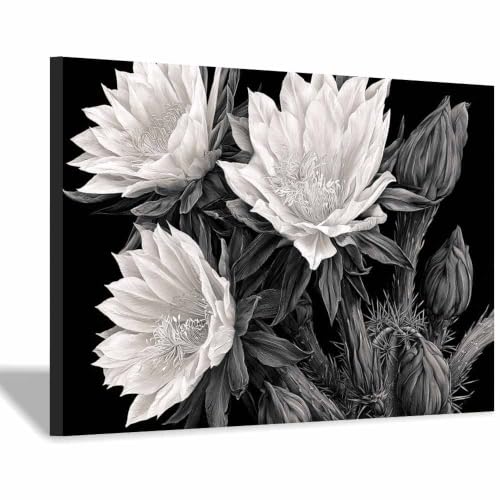Toile fleur de nuit monochrome pour décoration murale chambre et salle de bain