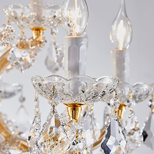 Tmafon Modern Gold Chandelier Light Fixture - Large Maria Theresa Crystal Chandeliers For Dining Room, Kitchen Island, Living Room, Bedroom, 15 Lights, 2 Layers #TOP2