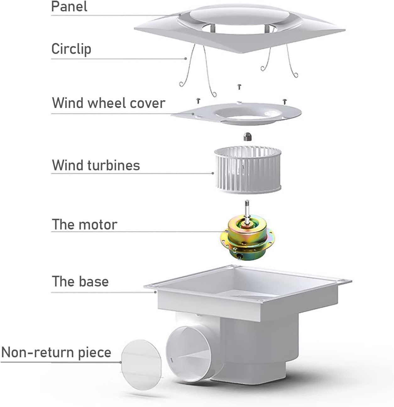 TWSOUL Bathroom Exhaust Fan, 8 inch Silent Bathroom Ceiling Ventilation Fan with Anti-Backflow Check Valve, Balanced Air Solution, for Tub Shower Enclosure, 110V