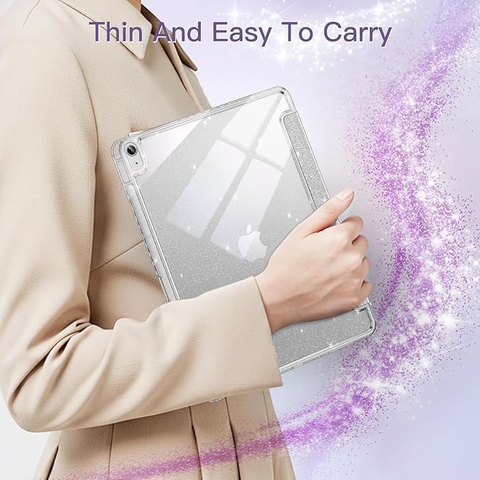 Image of ProElite Case for iPad Air 11 Inch M4 /M3 /M2, iPad Air 10.9 inch 5th /4th Gen case Cover, Transparent Smart Flip Cover with Pencil Holder, Glittering Silver