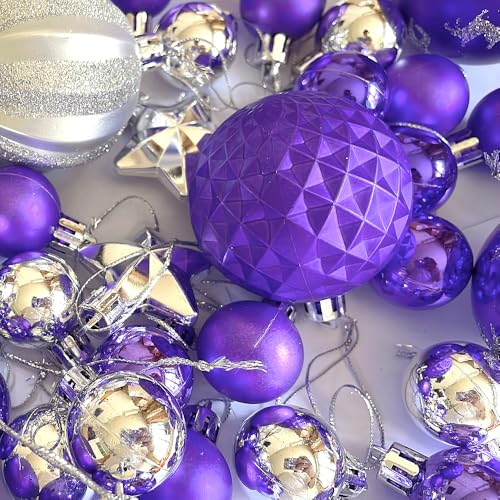 Adam Victor Xmas Balls Ornaments- 44pcs Shatterproof Christmas Tree Decorative Hanging Shiny Decoration(Purple and Silver)