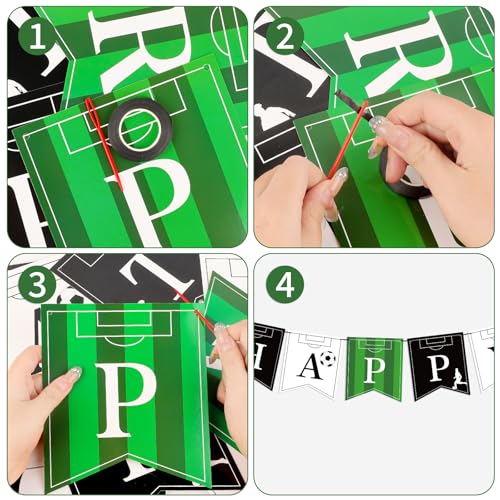 Image of Hooqict Soccer Happy Birthday Banner Birthday Party Decorations Soccer Party Banner Garland Sign for Kids Boys Men Sport Theme Game Day Decorations Supplies