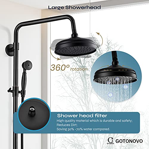 Exposed Shower Faucet Set Oil Rubbed Bronze 8 Rain Shower Head 2 Double Knobs Cross Handle Shower System Combo Fixture Unit Set Dual Function #TOP4