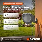 GARDENA Retractable Garden Hose Reel - 100 Feet - Auto Retract Hose Reel with 180° Swivel Wall Mount - Heavy Duty - Includes Spray Nozzle - 20505