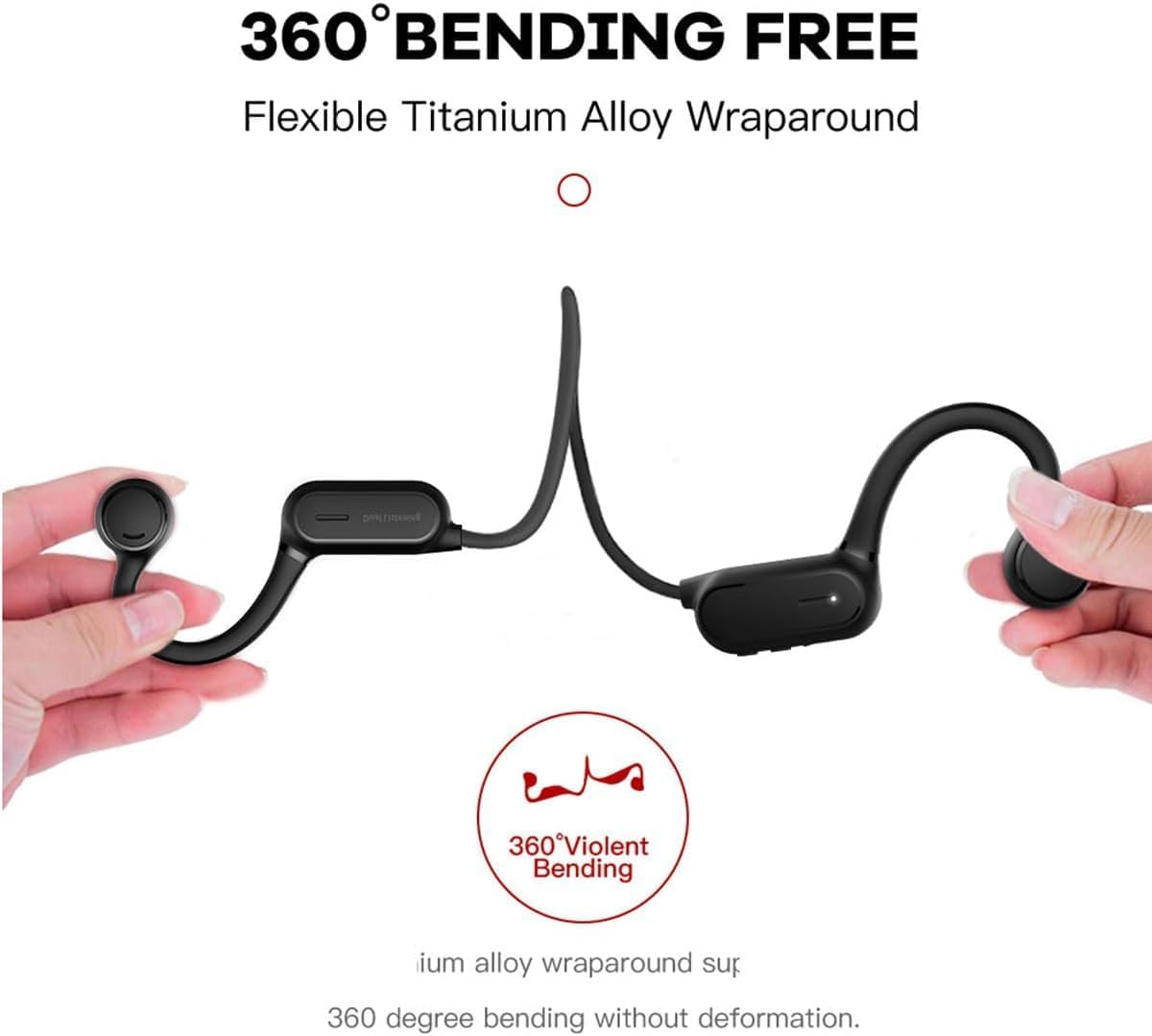 Bone Conduction Headphones Open-Ear Bluetooth WirelessHeadphones with Microphone,230 mAh Battery Capacity 7 Hours of Playback Time IPX4 Waterproof Light-Weight Wireless Headphones, White