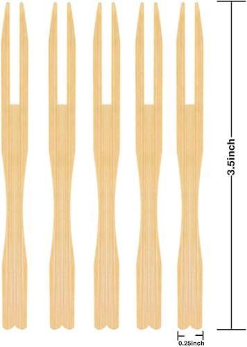 Miniatura 2 de 200 tenedores de bambú de 3.5 pulgadas, tenedores de madera para aperitivos, mini picadores de alimentos para fiestas, banquetes, bufés, catering y