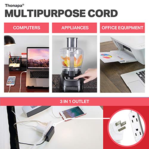 Thonapa 25 Ft Extension Cord With 3 Electrical Power Outlets - 16/3 Durable White Cable #TOP3