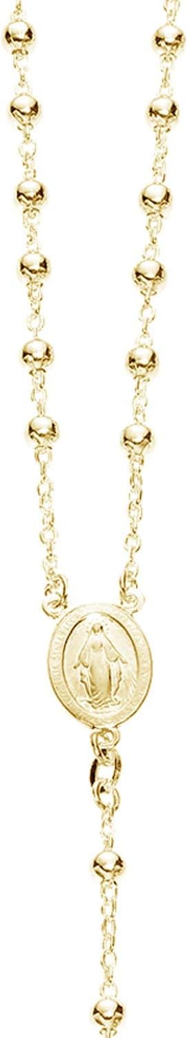 Ritastephens Yellow Gold Overlay Rosary Cross Necklace 4mm Bead Virgin Mary Cross 24" Long