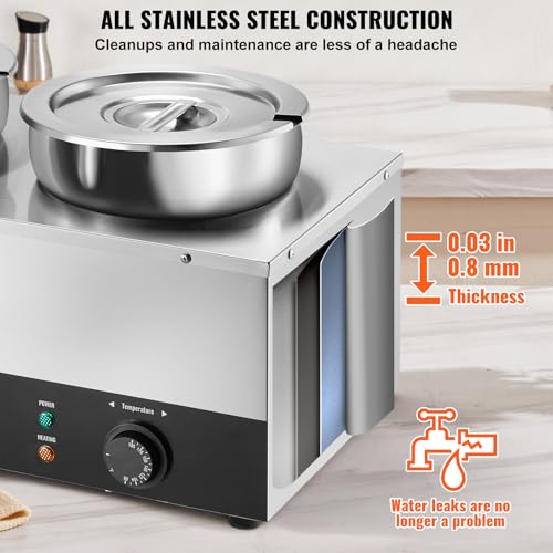 Image of VEVOR Electric Soup Warmer, Three 7.4QT Stainless Steel Round Pot 86~185F Adjustable Temp, 1200W Commercial Bain Marie with Anti-dry Burn and Reset Button, Soup Station for Restaurant, Buffet, Silver