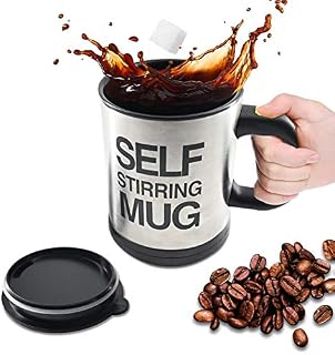 Self Stirring Coffee Mug Cup, Self-Priming Stainless Steel Coffee Mug Automatic with Lid - 450ml, Electric Lazy Travel Thermos Cup to Stir Your Coffee/Hot Chocolate/Milk/ShakeBatteries Not Included