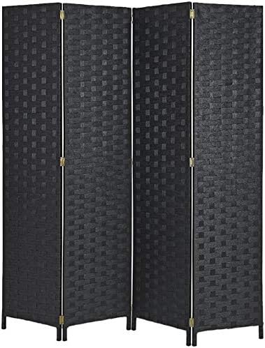 SaleemExpress Folding Raffia Weave Wicker Privacy Panels/Room Dividers (4, black)