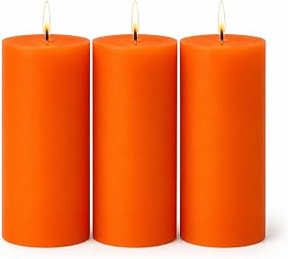 Dinil Orange Pillar Candles 3x6 Inch, Set of 3 Unscented Dripless Smokeless Candles, 65+ Hour Burn Time for Wedding Centerpiece, Dinner Table & Home Decor