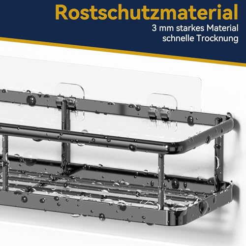 YASONIC Duschablage Ohne Bohren, 3 Stück Rostfreie Badezimmer Organizer, Schnelltrocknender Duschregal Ohne Bohren, Große Kapazität Shampoo Halterung für Dusche mit 2 Haken, Large Schwarz