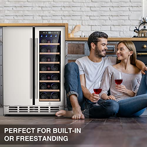 Wine And Beverage Refrigerator, 24 Inch Dual Zone Wine Fridge With Safety Locks, Under Counter Wine Cooler Beer Fridge Built-In Or Freestanding, Holds 20 Bottles And 57 Cans (Glass Door & Foam Door) #TOP5